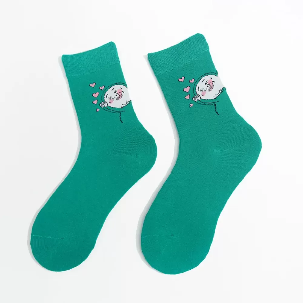 Urban Charm: Colorful Symbol-Adorned Harajuku Long Socks for Women - green emoji design 8