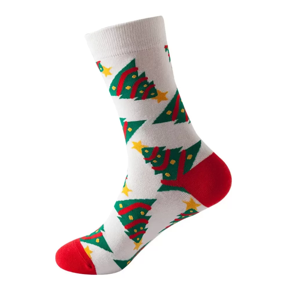 Yuletide Joy Christmas Tree White Socks