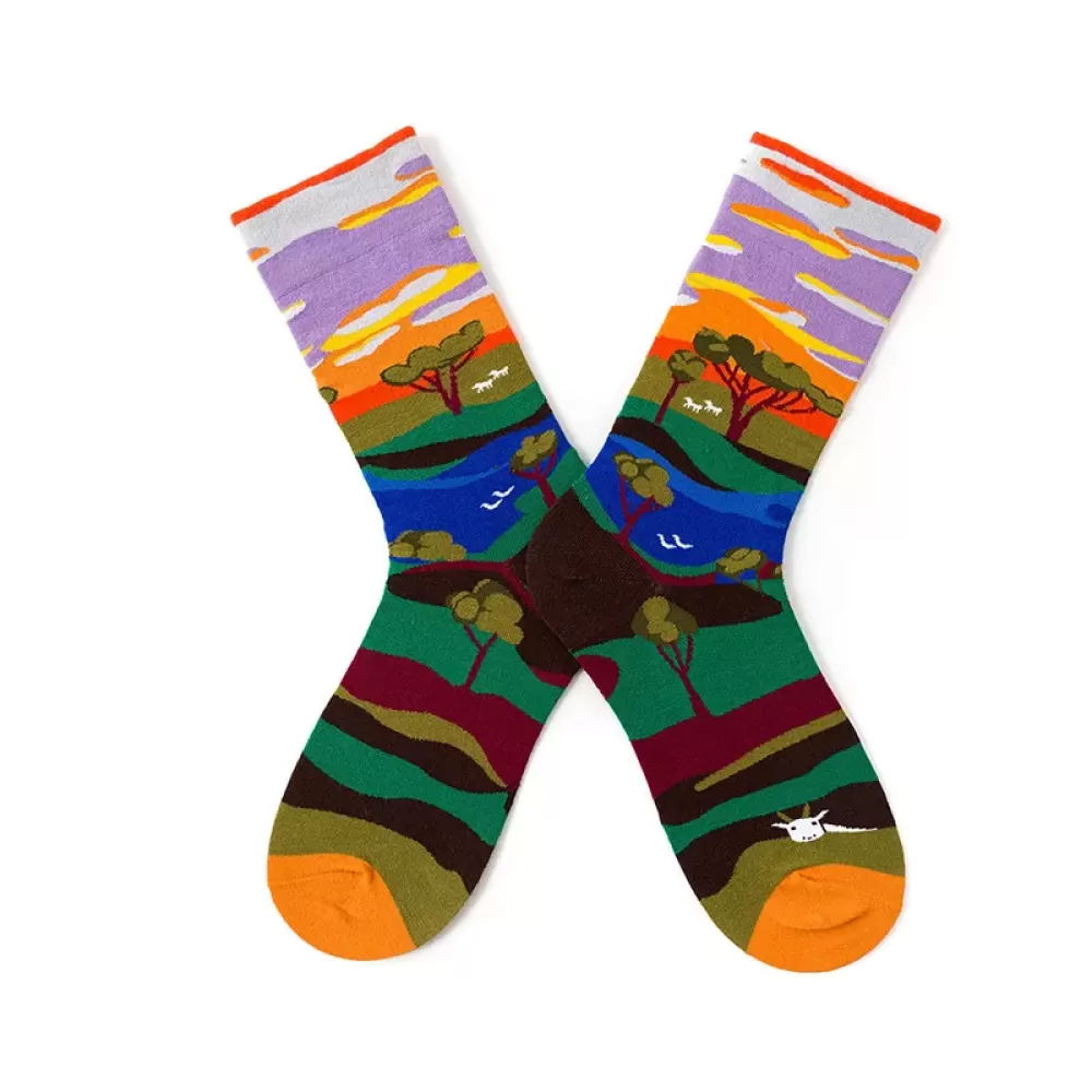 Artistic Feet: Van Gogh Inspired Combed Cotton Socks - Art colorful design 20