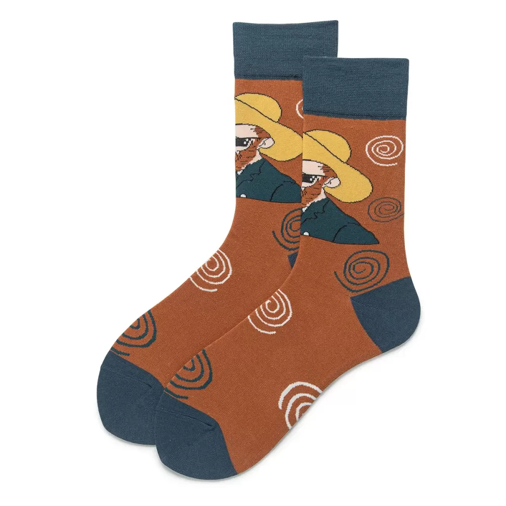 Artistic Literary Tide Socks – Abstract Face Design, Unisex Fashion - Orange