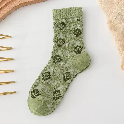 Botanical Elegance: Korean Cotton Floral Retro Socks for Women - Korean Socks design 15