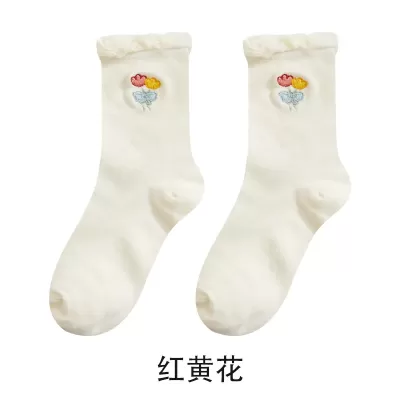 Chic Japanese Middle Tube Socks – Trendy & Thin for Spring/Summer - Kawaii white design 2