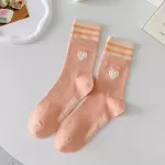 Chic Striped Love Heart Long Socks – Winter Cycling Cotton Warmers in Korean Kawaii Style - Orange