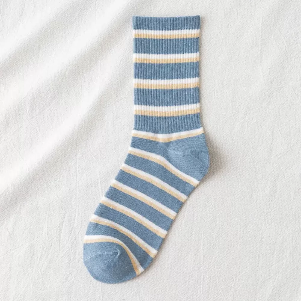 Chocolate Blue Lattice Stripe Socks Vintage Elegance