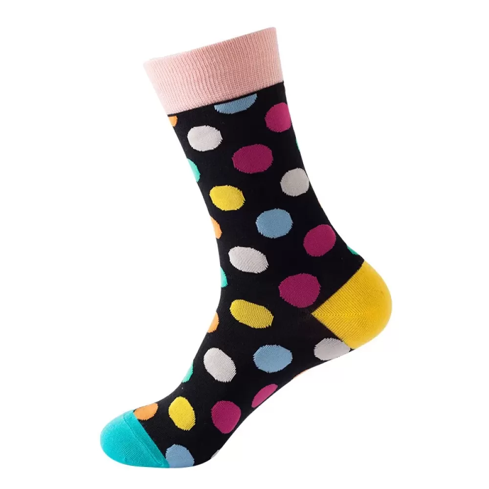 Circle Point Chic: Colorful Harajuku Happy Socks - Black