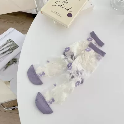 Elegant Japanese Summer Floral Crystal Silk Socks – Ultra-Thin & Sweet Mid-Tube Design - Kawaii sheer design 4
