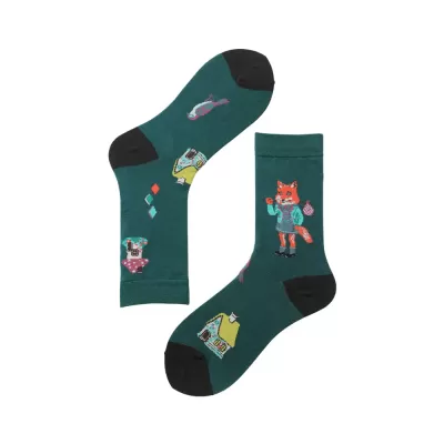 Enchanting Forest Fairy Tale Socks – Autumnal Jacquard Cotton Bliss - Animal cool design 10