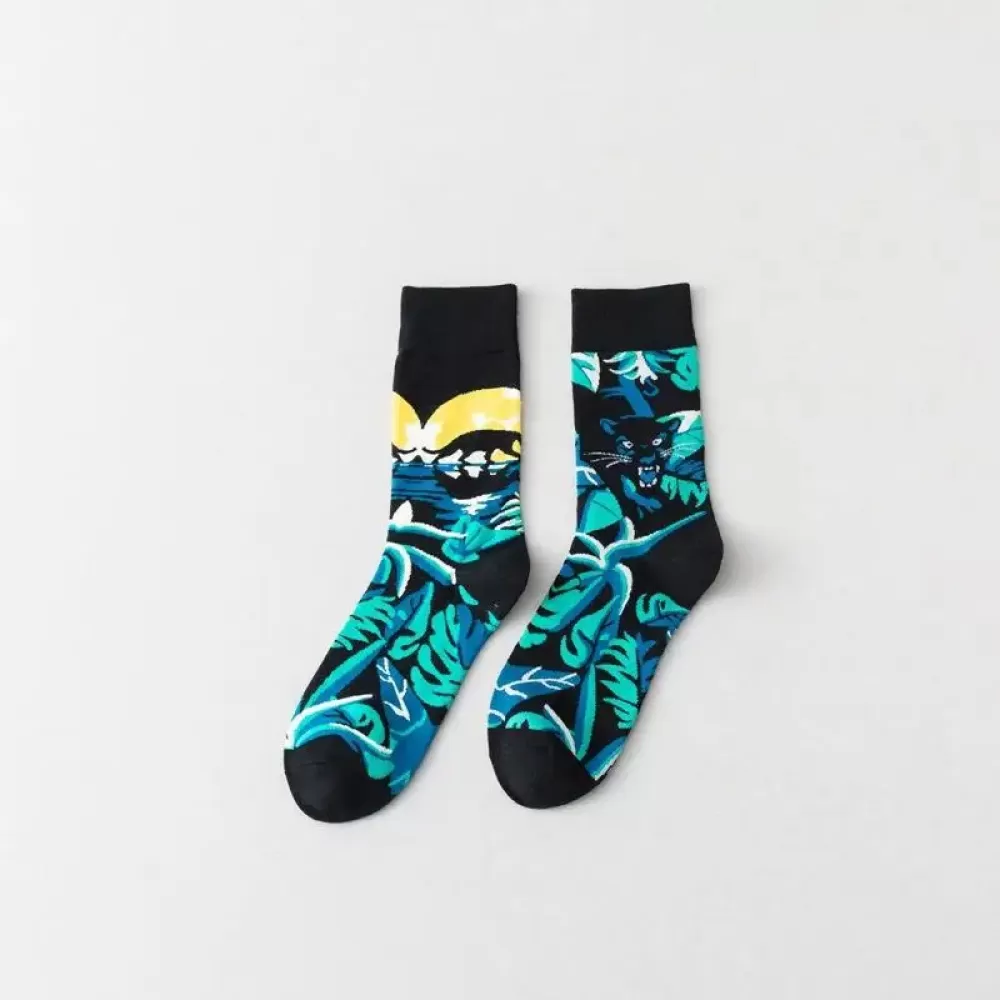 Feet Flower & Bird Pattern Mid-Tube Socks – Trendy Unisex Design - Art colorful design 4