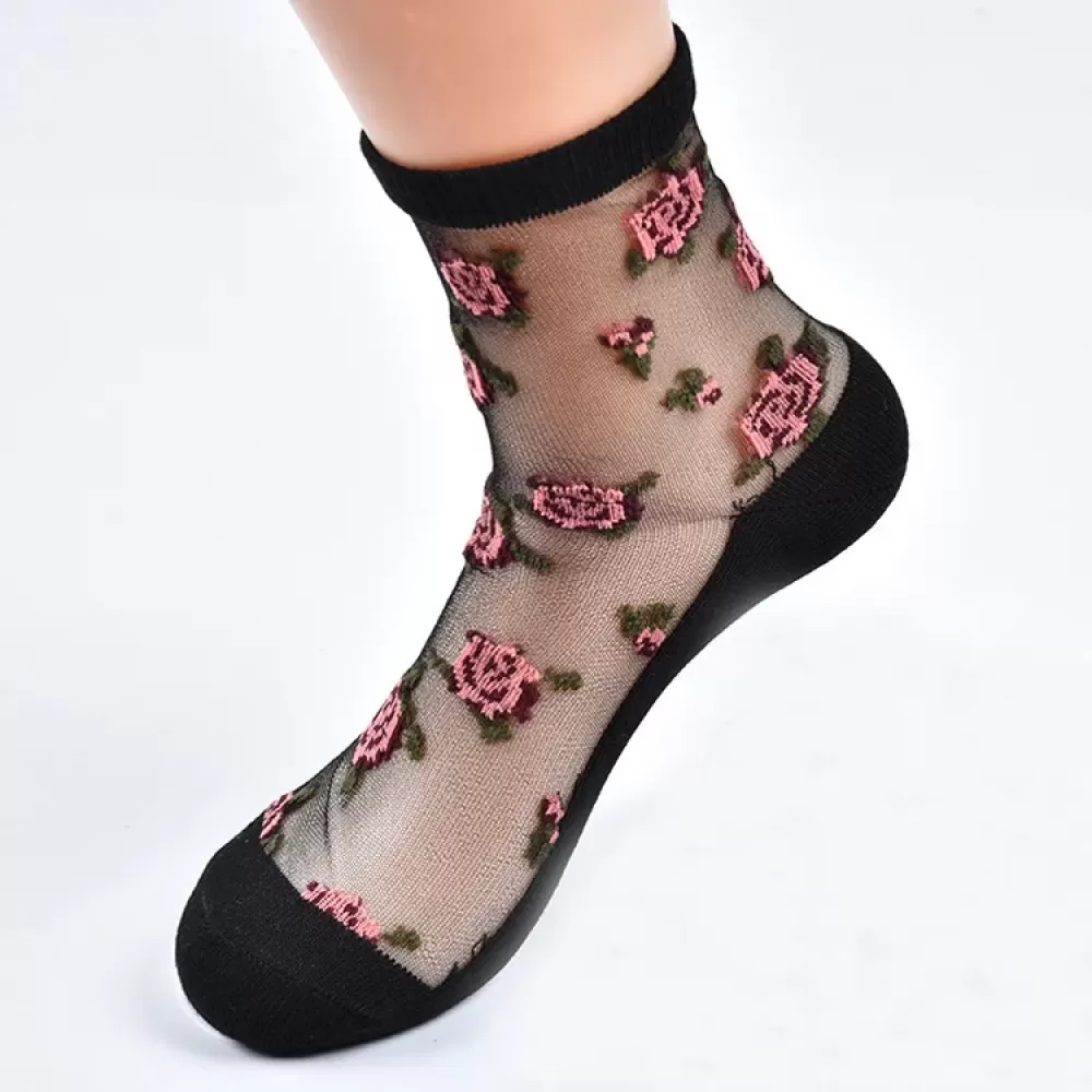 Fishnet Lace Ruffle Ankle Socks – Sheer Silk Elegance - Kawaii design 9