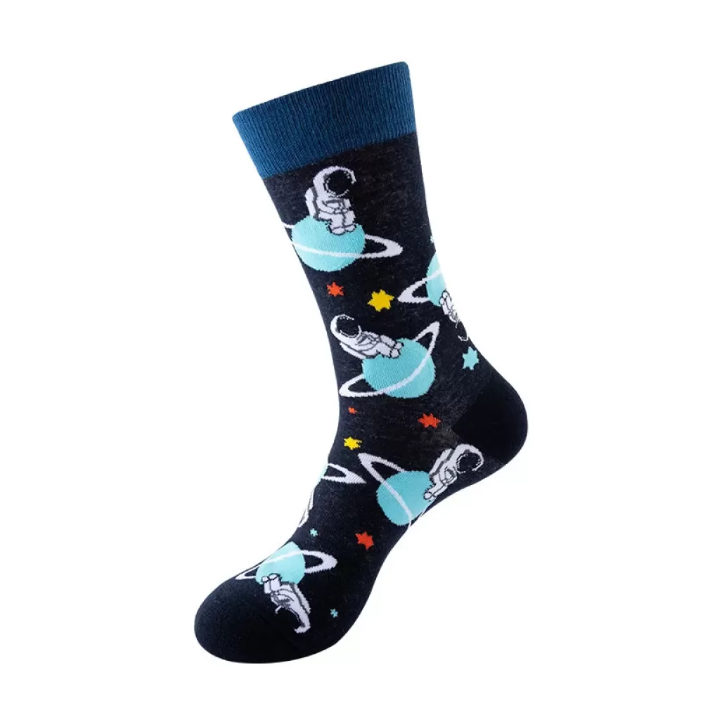 Harajuku Cartoon Astronaut Socks - Dark Blue