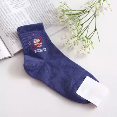 Harajuku-Inspired Astronaut Celestial Cotton Socks - Blue