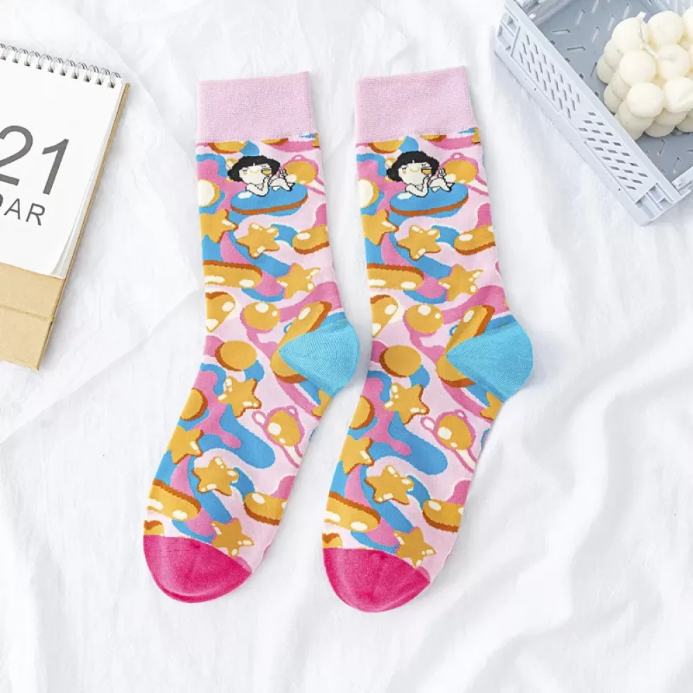 Harajuku Oil Painting Cotton Socks – Colorful Geometric & Graffiti Style - Geometric colorful design 10