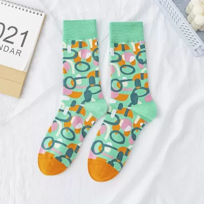 Harajuku Oil Painting Cotton Socks – Colorful Geometric & Graffiti Style - Geometric colorful design 2