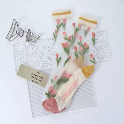 Harajuku Striped Crystal Glass Silk Socks – Ultrathin Transparency for Summer - Kawaii sheer design 9