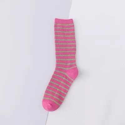 Korean Style Striped Middle Tube Socks – Casual Cotton Comfort for Women - Pink