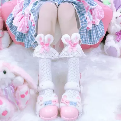 Lolita Rabbit Ears Bow Calf Socks – Cute Autumn & Winter Fashion - White design 2