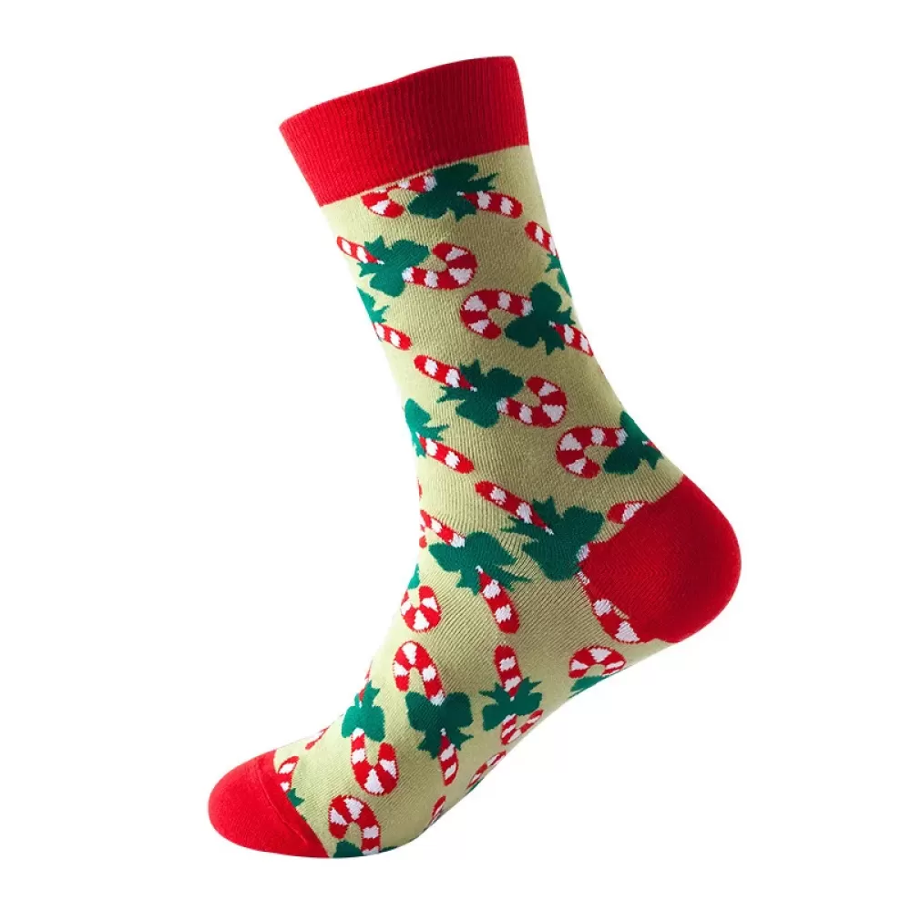 Merry Christmas Cartoon Candy Cane - Green Socks