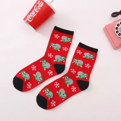 Merry Christmas Cartoon Socks - Red
