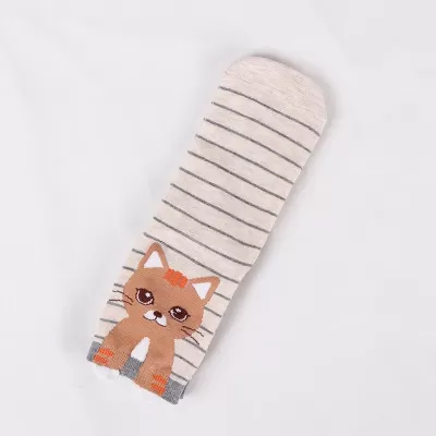 Purr-fect Style: Korean Cartoon Cat Socks - Beige gray lines
