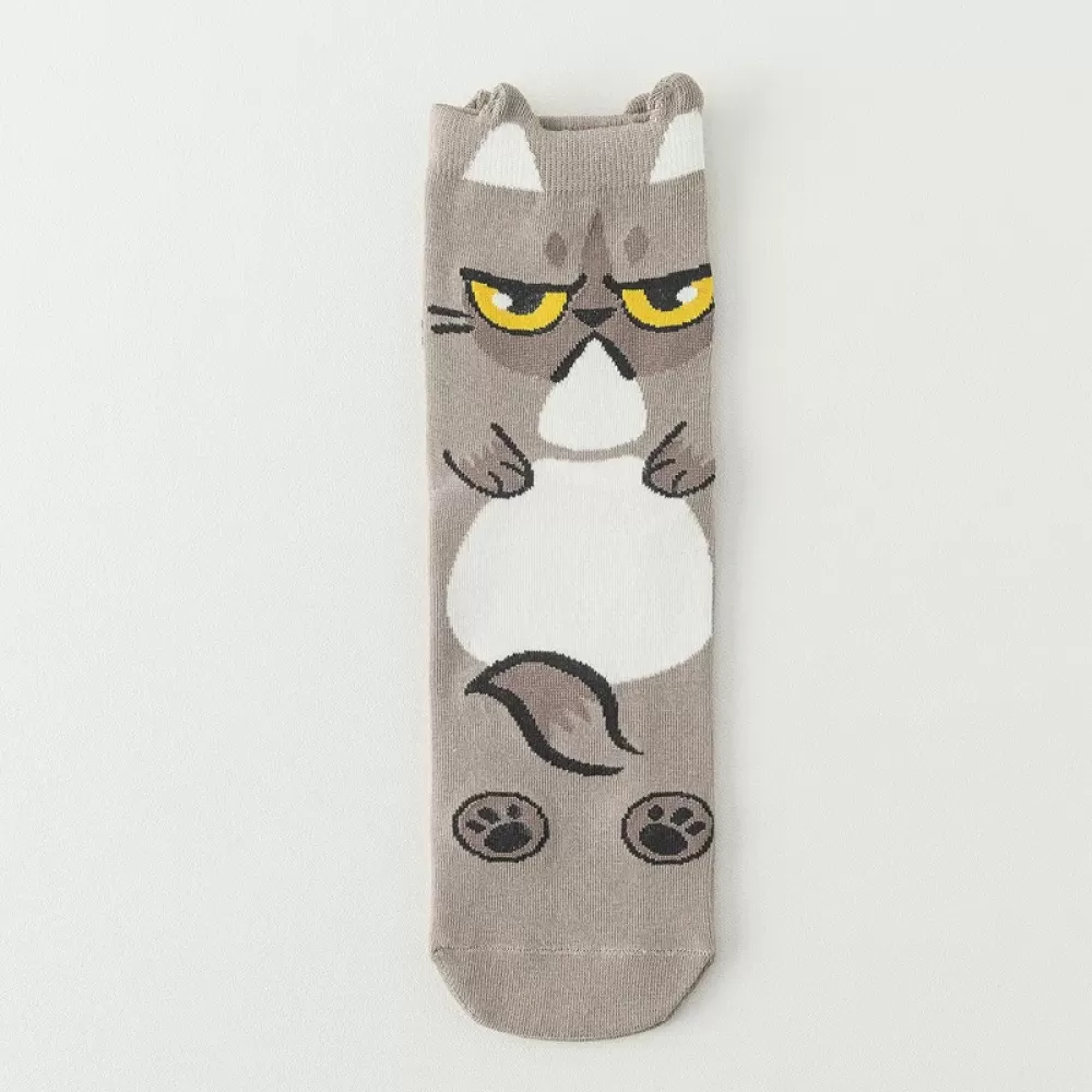 Purr-fect Style: Korean Cartoon Cat Socks - Gray white