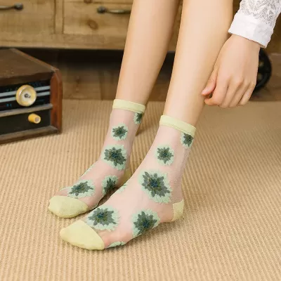 Summer Crystal Silk Tulle Socks – Retro Mesh with Floral & Animal Designs - Cool sheer design 5