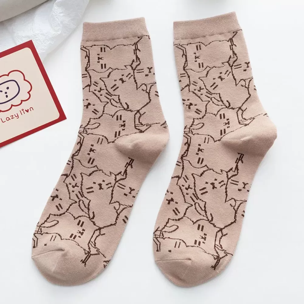 Trendy Kawaii Cartoon Cat Socks - Beige