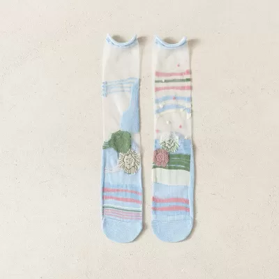 Ultra-Thin Crystal Silk Socks – Harajuku Floral Retro, Summer Chic - Sheer kawaii design 4