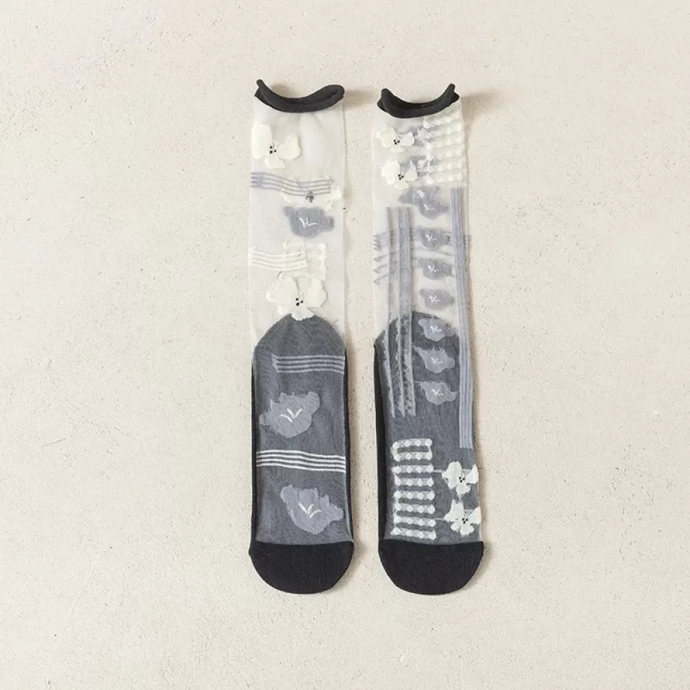 Ultra-Thin Crystal Silk Socks – Harajuku Floral Retro, Summer Chic - Sheer kawaii design 7