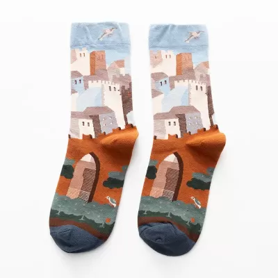 Artistic Feet: Van Gogh Inspired Combed Cotton Socks - Art colorful design 11