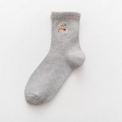 Autumn Winter Cartoon Space Embroidery Socks – Fashionable College Wind - Gray