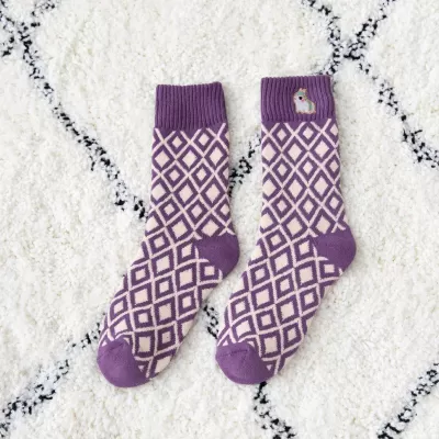 Autumn Winter Purple Embroidery Wool Socks – Thick and Warm Designer Style - Kawaii design 3