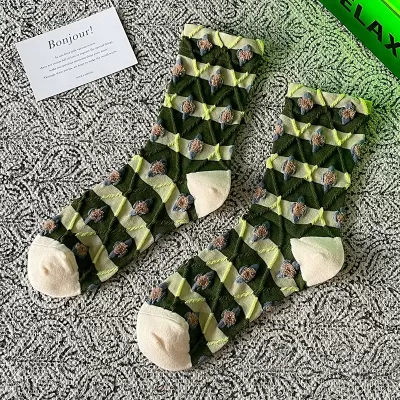 Botanical Elegance: Korean Cotton Floral Retro Socks for Women - Korean Socks design 4
