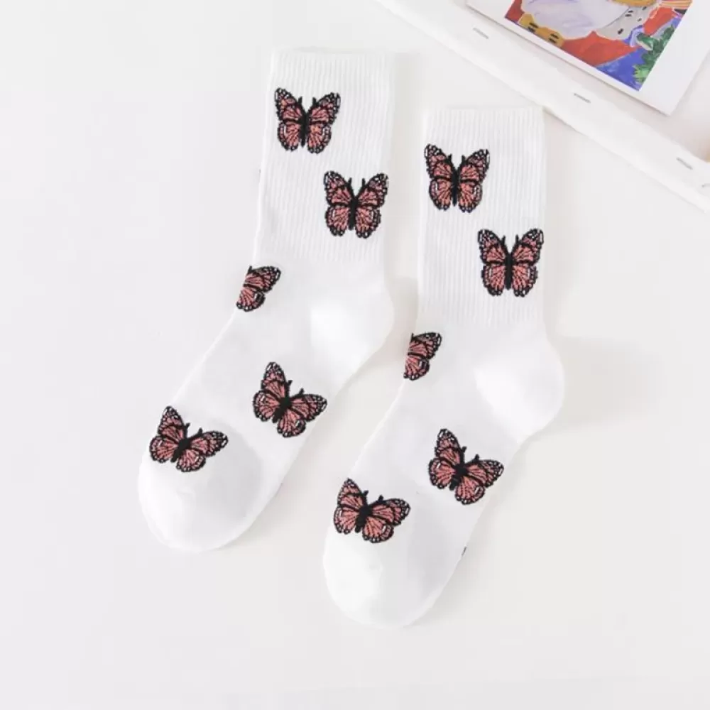 Charming Butterfly Pattern Socks – Harajuku Streetwear, Korean Style - Pink