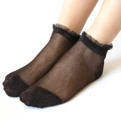Charming Lace Ruffle Fishnet Ankle Socks – Sheer Elegance & Comfort - Sheer design 9