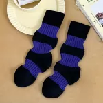 Chic Pleated Striped Mid-Tube Socks – Women’s Contrast Color Lantern Style - Purple