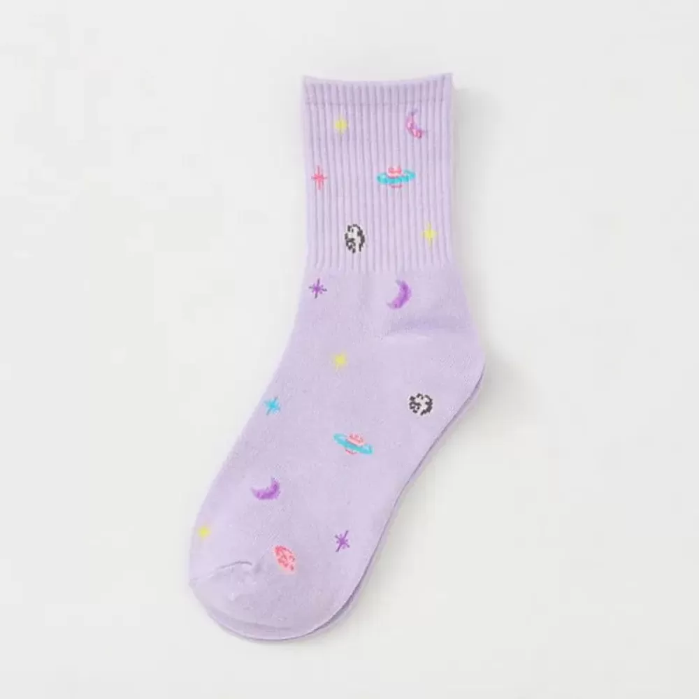 Cosmic Charm: Space-Themed Harajuku Socks - Purple