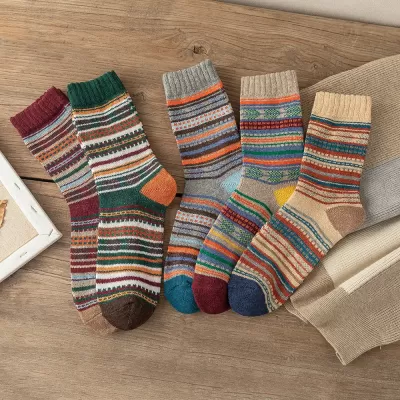 Cozy Comfort: Retro-Style Thick Warm Wool Socks 5-Pair Set - Cozy cool design 8