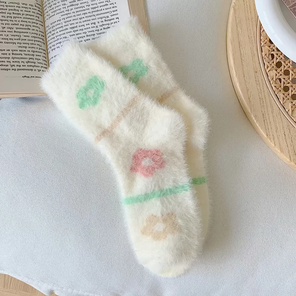Cozy Velvet Plush Thickened Sleep Floor Socks – Autumn & Winter Candy-Colored Comfort - Fuzzy floral design 5