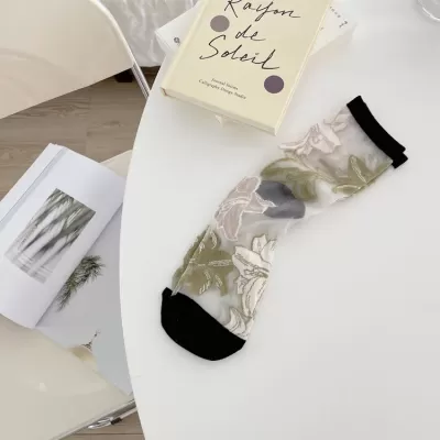 Elegant Japanese Summer Floral Crystal Silk Socks – Ultra-Thin & Sweet Mid-Tube Design - Kawaii sheer design 6