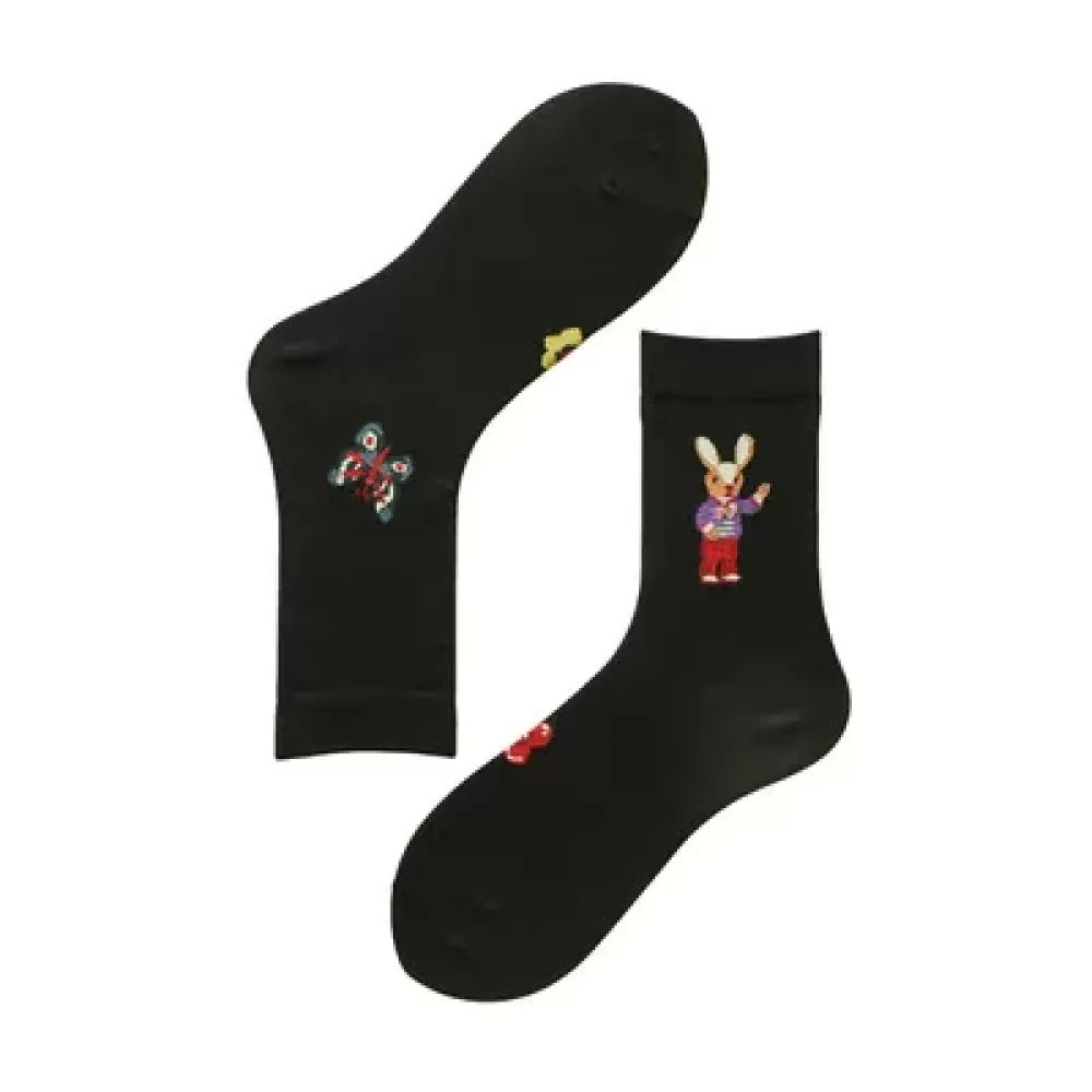 Enchanting Forest Fairy Tale Socks – Autumnal Jacquard Cotton Bliss - Animal cool design 16