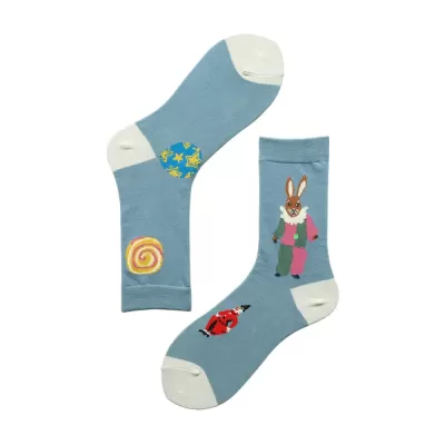 Enchanting Forest Fairy Tale Socks – Autumnal Jacquard Cotton Bliss - Animal cool design 21