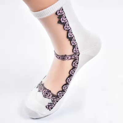 Fishnet Lace Ruffle Ankle Socks – Sheer Silk Elegance - Kawaii design 3