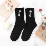 Harajuku-Inspired Astronaut Space Crew Socks – Chic Soft Cotton Art Socks - Black