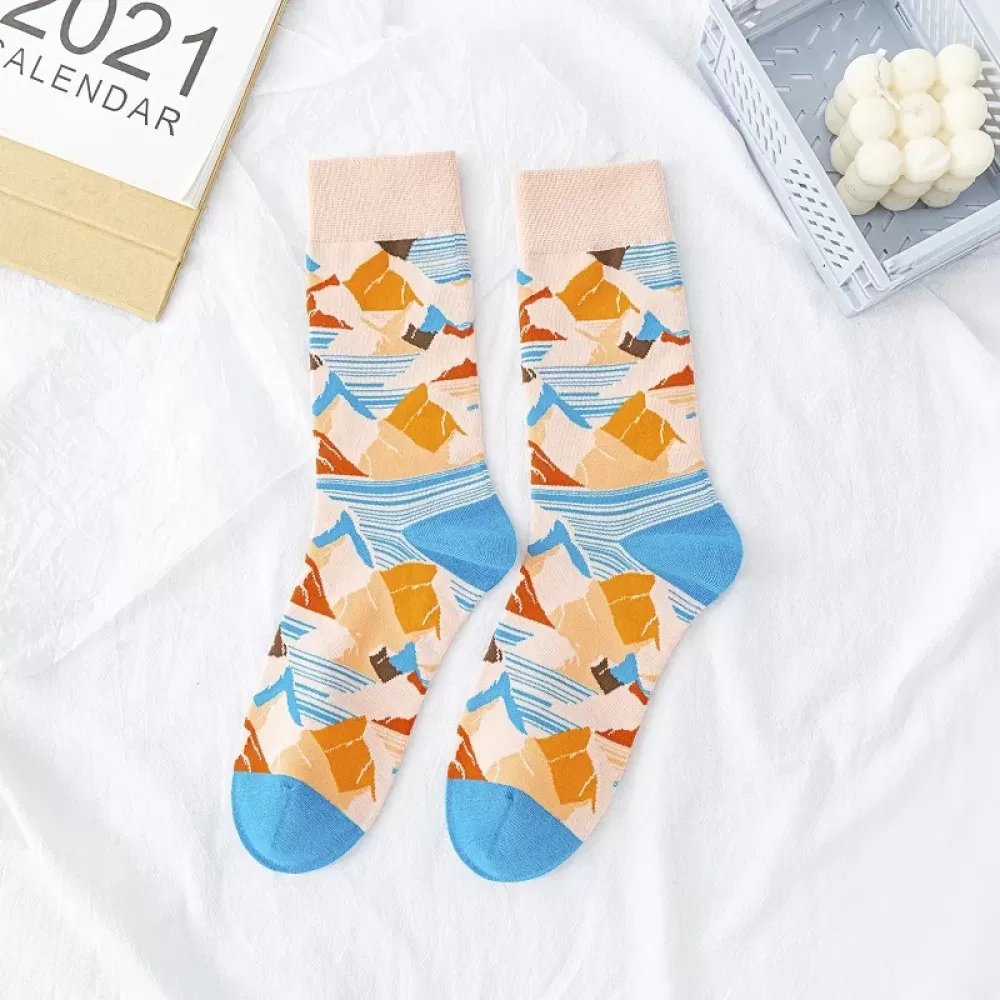 Harajuku Oil Painting Cotton Socks – Colorful Geometric & Graffiti Style - Geometric colorful design 9