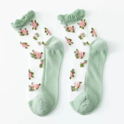 Japanese Glass Silk Middle Tube Socks – Ultra-Thin Retro Fairy Style for - Green