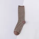 Korean Style Striped Middle Tube Socks – Casual Cotton Comfort for Women - Coffee