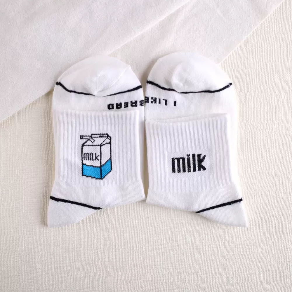 Milk Cartoon Character Ankle Socks - White Cream