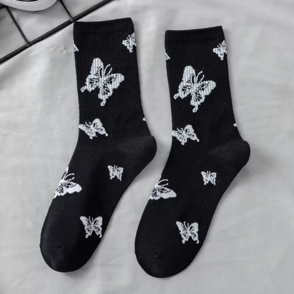 Mystical Elegance: Butterfly, Moon Star Patterned Socks - Cozy design 2