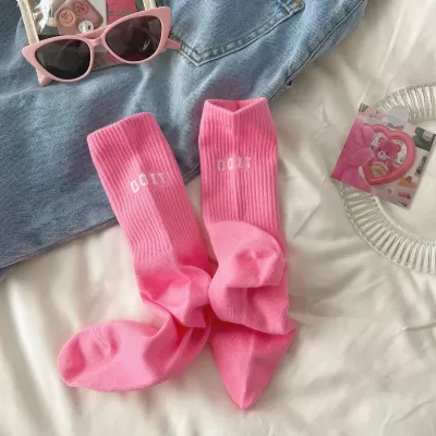 Pink Sports Socks – Spring/Autumn Cotton Style with Letter Detail - Pink