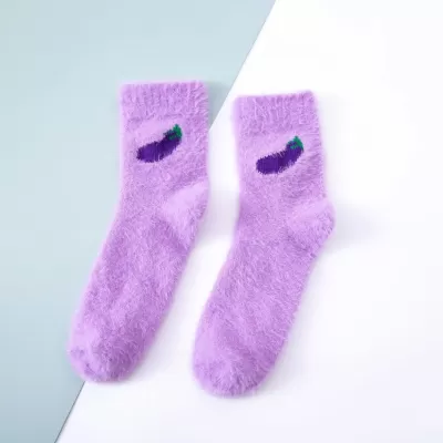 Plum Fruity Fluffy Socks: Cozy Purple Footwear